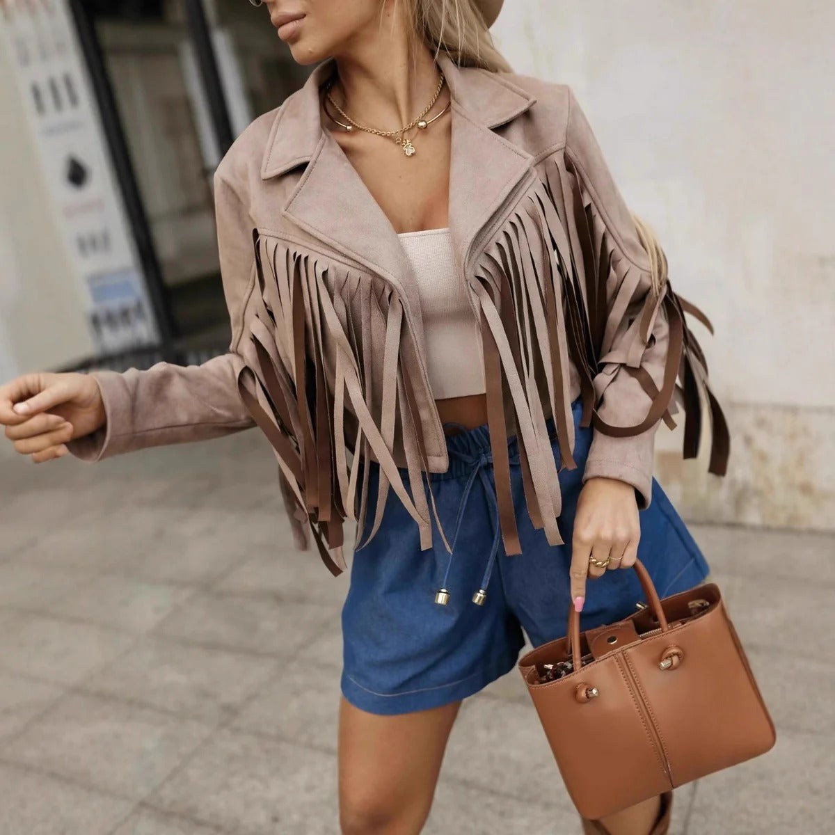 Damejakke med frynser og moderne western-look