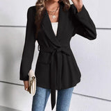 Dames Blazer – Slim Fit – Notch Revers – Ceintuur – Mid-Lengte – Lange Mouwen