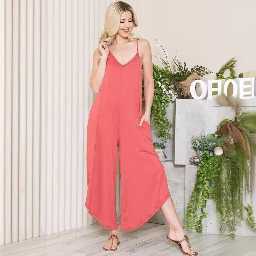 Casual jumpsuit med spaghetti stropper og lommer