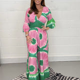 Boheme Jumpsuit med Elegant Pasform og Flæseærmer