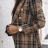 Ternet Tweed Dameblazer med Guldknapper og Klassisk Snit