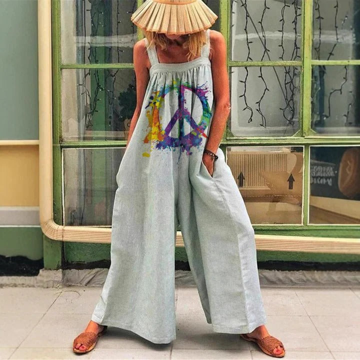 Løs Jumpsuit med Marmoreret Print og Brede Stropper