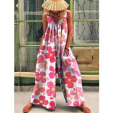 Boheme Jumpsuit med Store Blomster og Løs Pasform