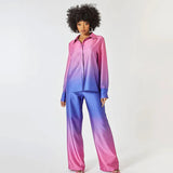 Satin jumpsuit med skjorte-look og ombré design