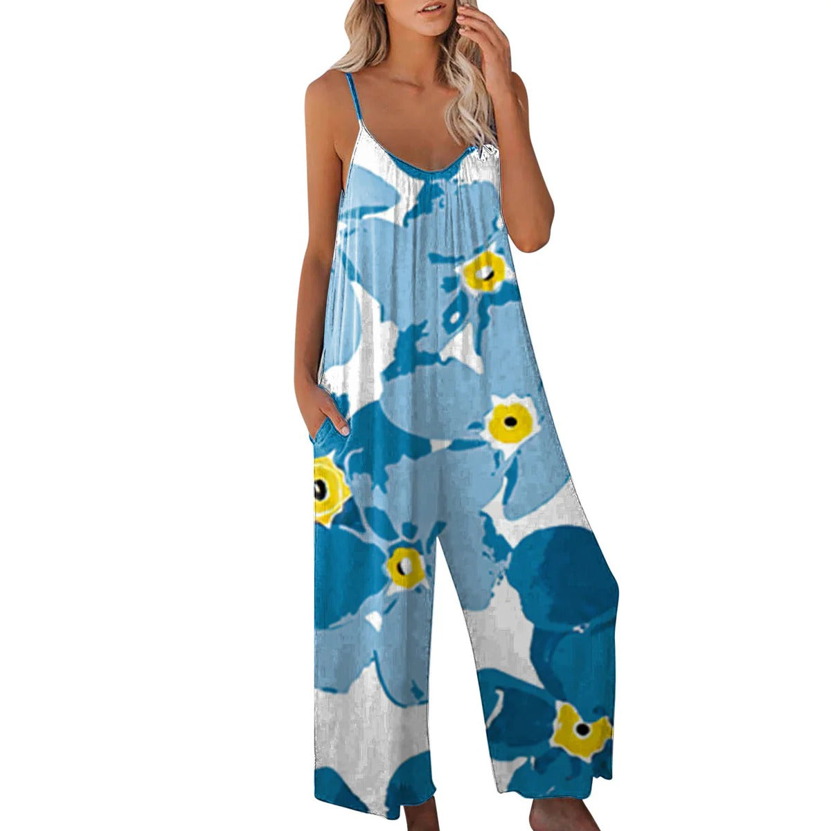 Løs Jumpsuit med Print og Spaghettistropper