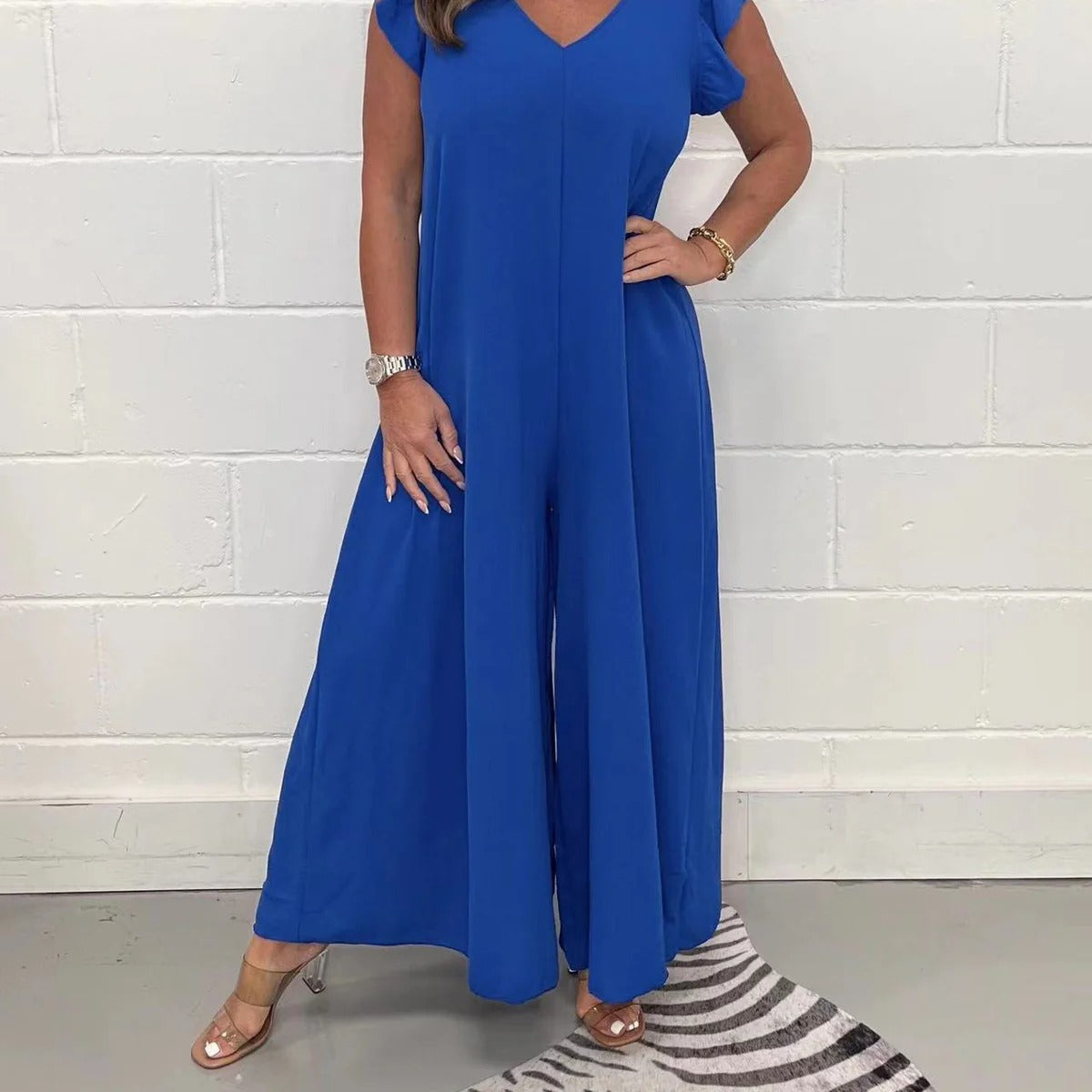 Jumpsuit med Flæseærmer og Løs Pasform til Damer