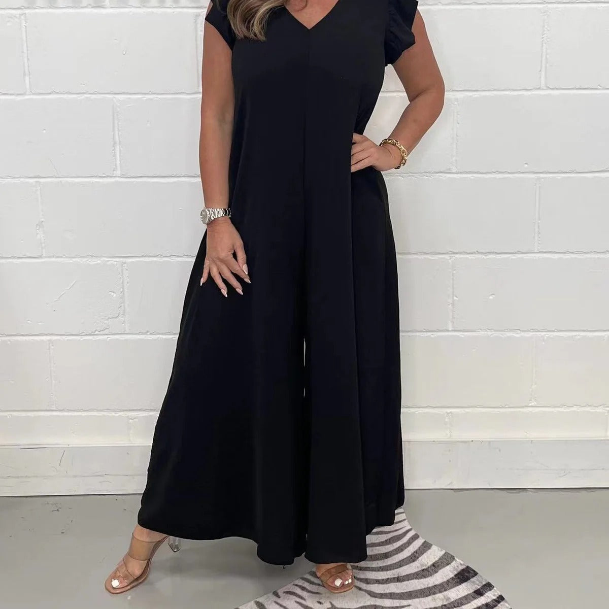 Jumpsuit med Flæseærmer og Løs Pasform til Damer