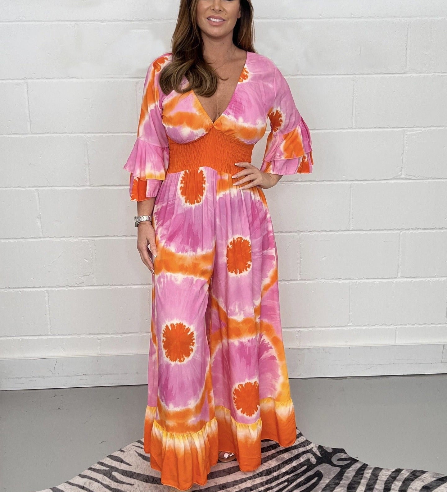 Boheme Jumpsuit med Elegant Pasform og Flæseærmer