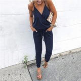 Casual Jumpsuit med V-udskæring og Bindesnøre