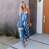 Løs Jumpsuit med Tie-Dye Print og Tynde Stropper