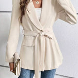 Dames Blazer – Slim Fit – Notch Revers – Ceintuur – Mid-Lengte – Lange Mouwen