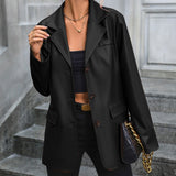 Afslappet Oversize Dameblazer med Klassisk Knaplukning