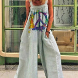 Boheme Jumpsuit med Store Blomster og Løs Pasform