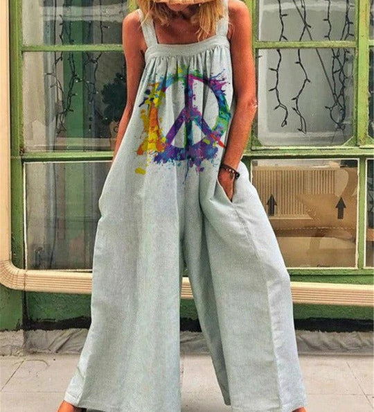 Boheme Jumpsuit med Store Blomster og Løs Pasform
