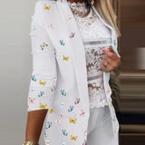 Dameblazer med Sommerfugleprint og Elegant Let Pasform