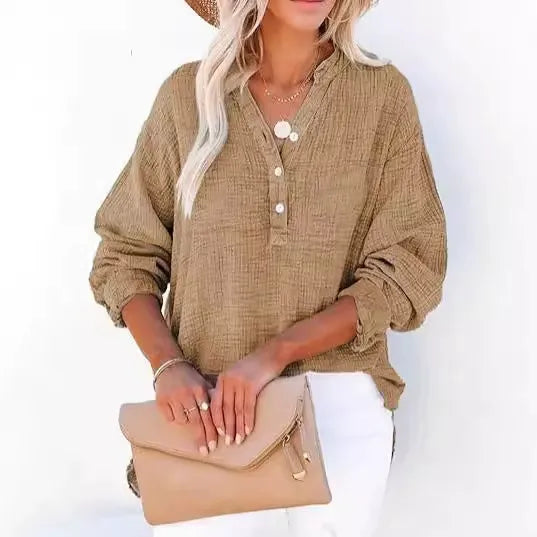 Let Bomuldsbluse med Knapper