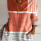 Stribet Skjorte med Knaplukning og Lange Ærmer