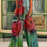Boheme Jumpsuit med Store Blomster og Løs Pasform