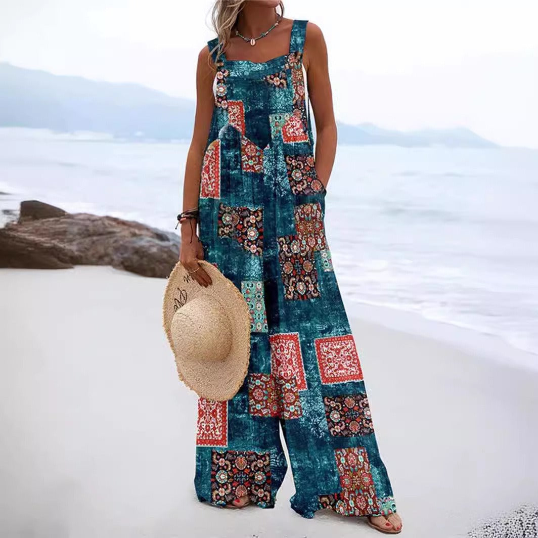 Løs Jumpsuit med Blomsterprint og Stropper