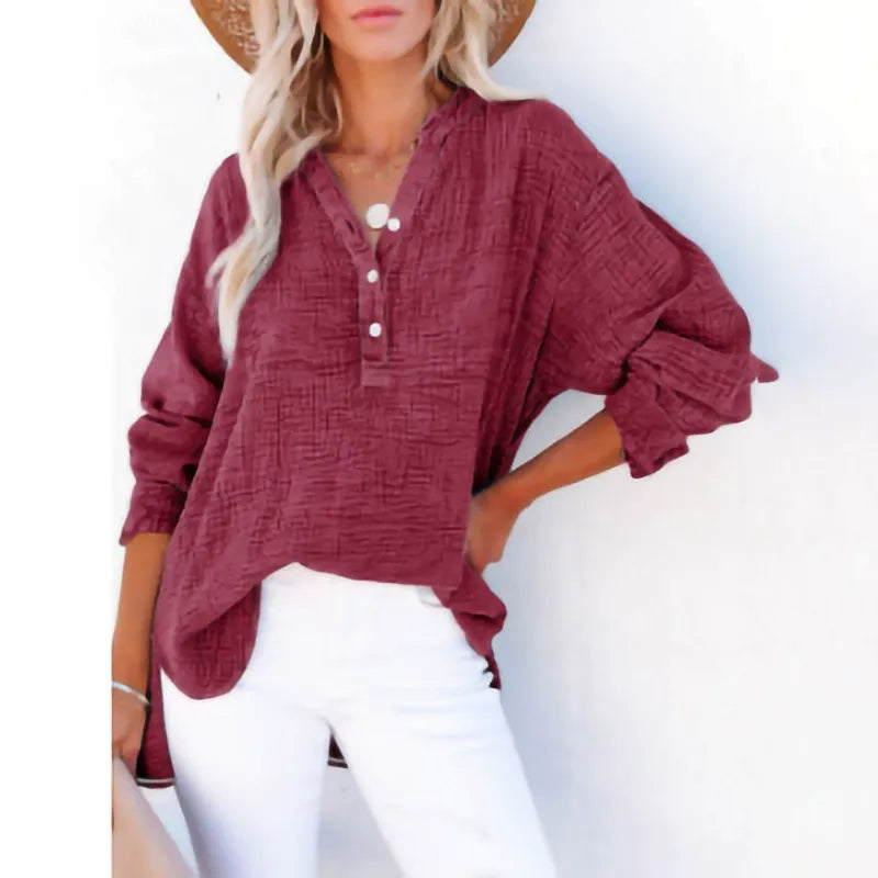 Let Bomuldsbluse med Knapper