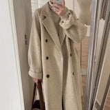 Lang oversized frakke dame dobbeltknappet minimalistisk jakke