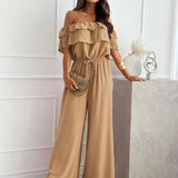 Off-Shoulder Jumpsuit med Flæser og Bindebånd – Lys-Kobenhavn