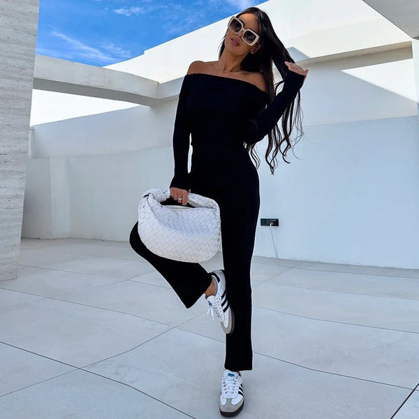Off-Shoulder Jumpsuit med Lange Ærmer til Kvinder