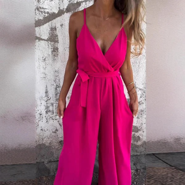 Elegant Hvid Jumpsuit med Slå-Om og Bælte