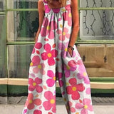 Løs Jumpsuit med Marmoreret Print og Brede Stropper