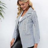 Dobbeltradet dame blazer – stilfuldt stribet design