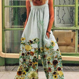 Løs Jumpsuit med Marmoreret Print og Brede Stropper