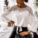 Dame Bluse med Blonde og 3/4 Ærmer – Elegant og Stilren
