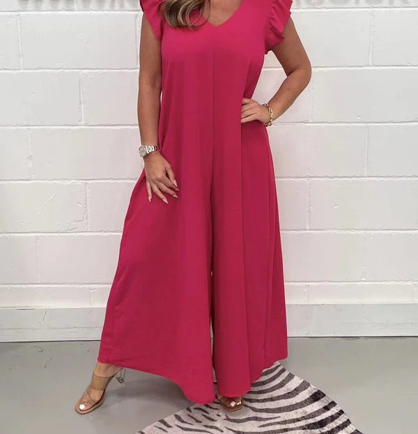 Jumpsuit med Flæseærmer og Løs Pasform til Damer