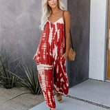 Løs Jumpsuit med Tie-Dye Print og Tynde Stropper