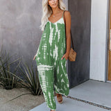 Løs Jumpsuit med Tie-Dye Print og Tynde Stropper