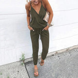 Casual Jumpsuit med V-udskæring og Bindesnøre