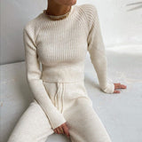 Ribstrik sæt dame – bluse og bukser i elegant pasform