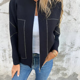 Elegant Cardigan med Lynlås og Kontrastdetaljer