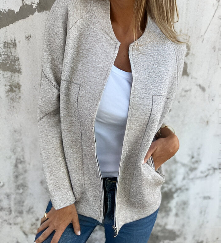 Elegant Cardigan med Lynlås og Kontrastdetaljer