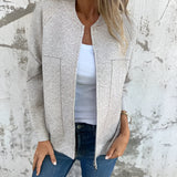 Elegant Cardigan med Lynlås og Kontrastdetaljer