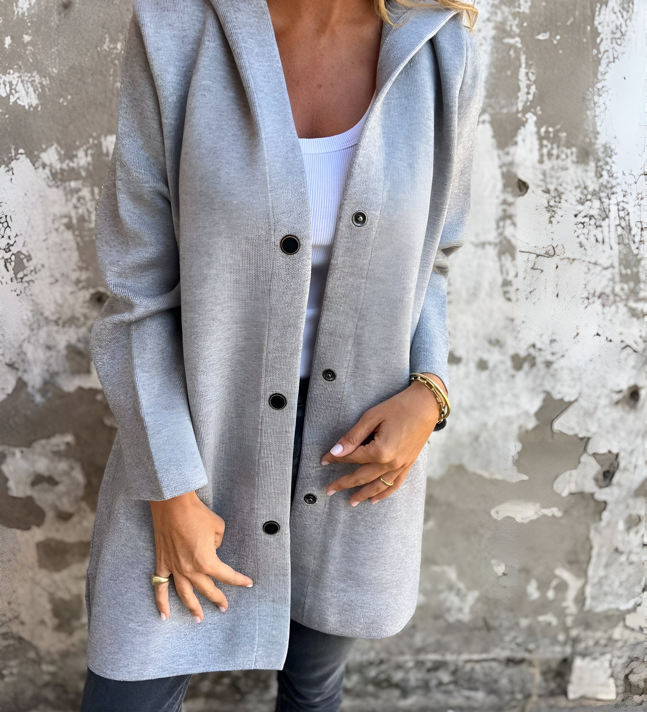 Elegant Blazer Cardigan med Knaplukning