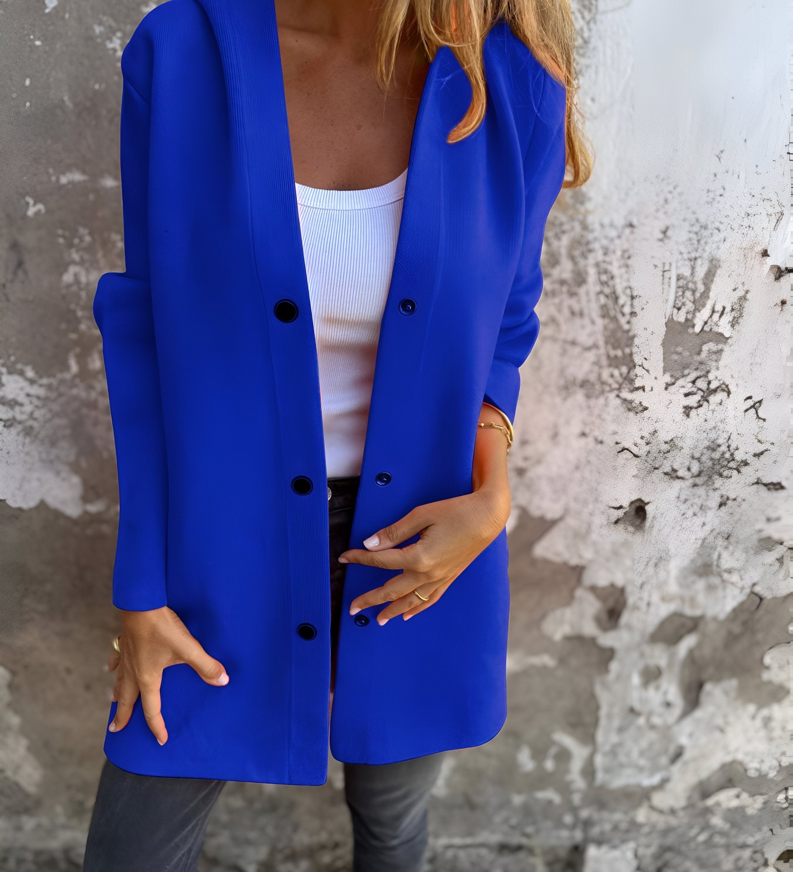 Elegant Blazer Cardigan med Knaplukning