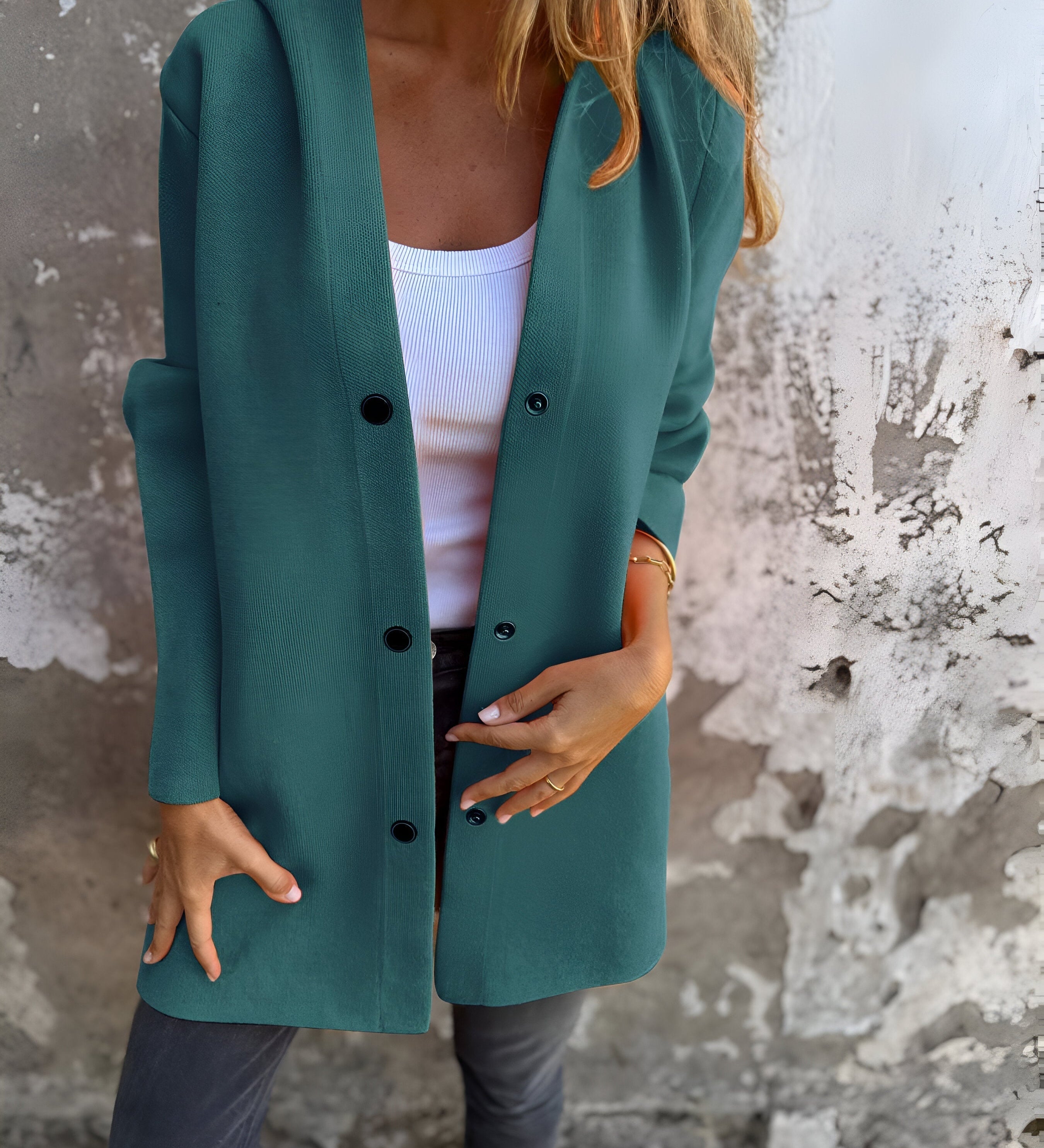 Elegant Blazer Cardigan med Knaplukning