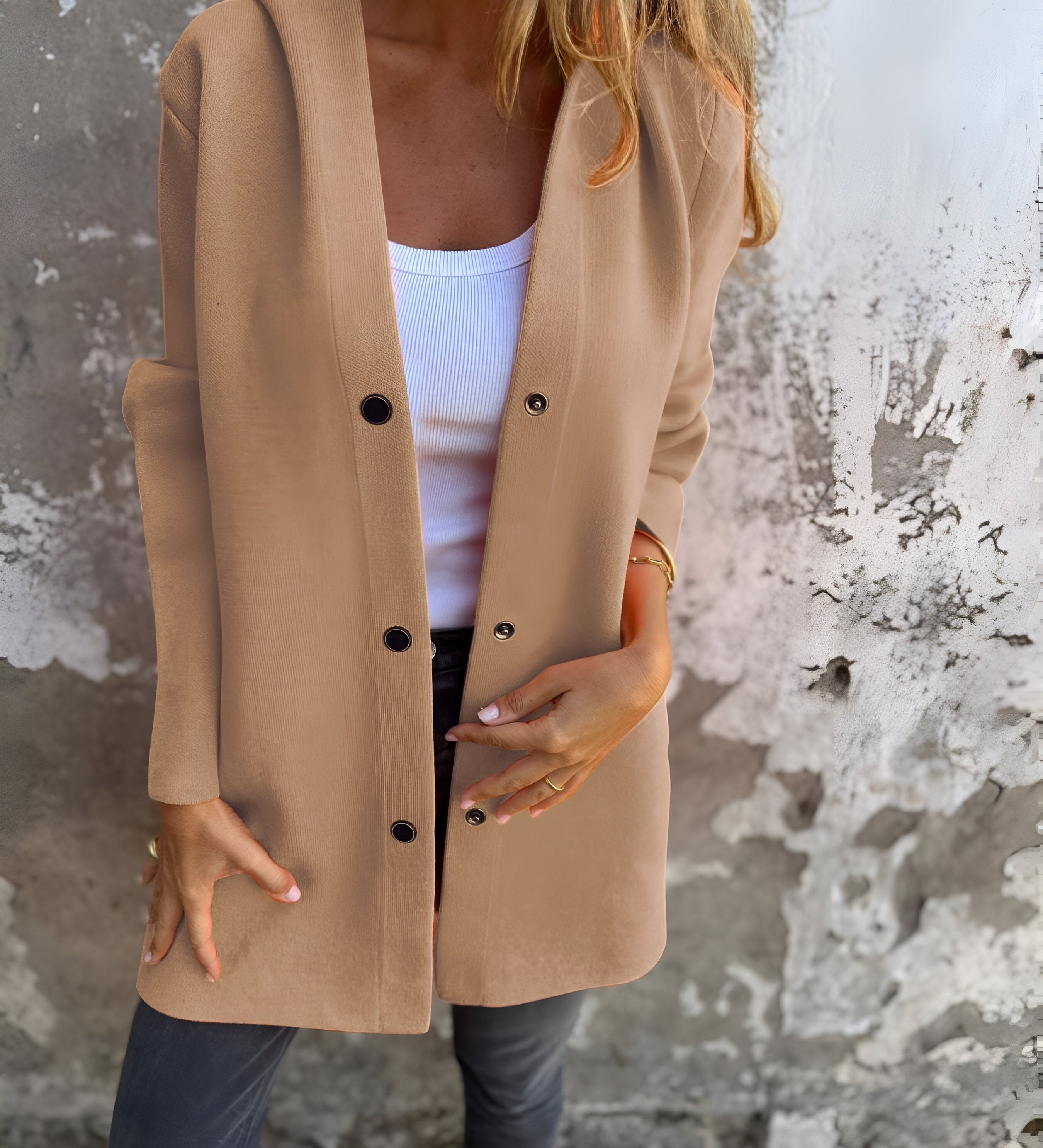 Elegant Blazer Cardigan med Knaplukning