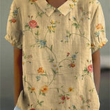 Skjortebluse med blomsterprint og krave – Vintage-inspireret og feminin