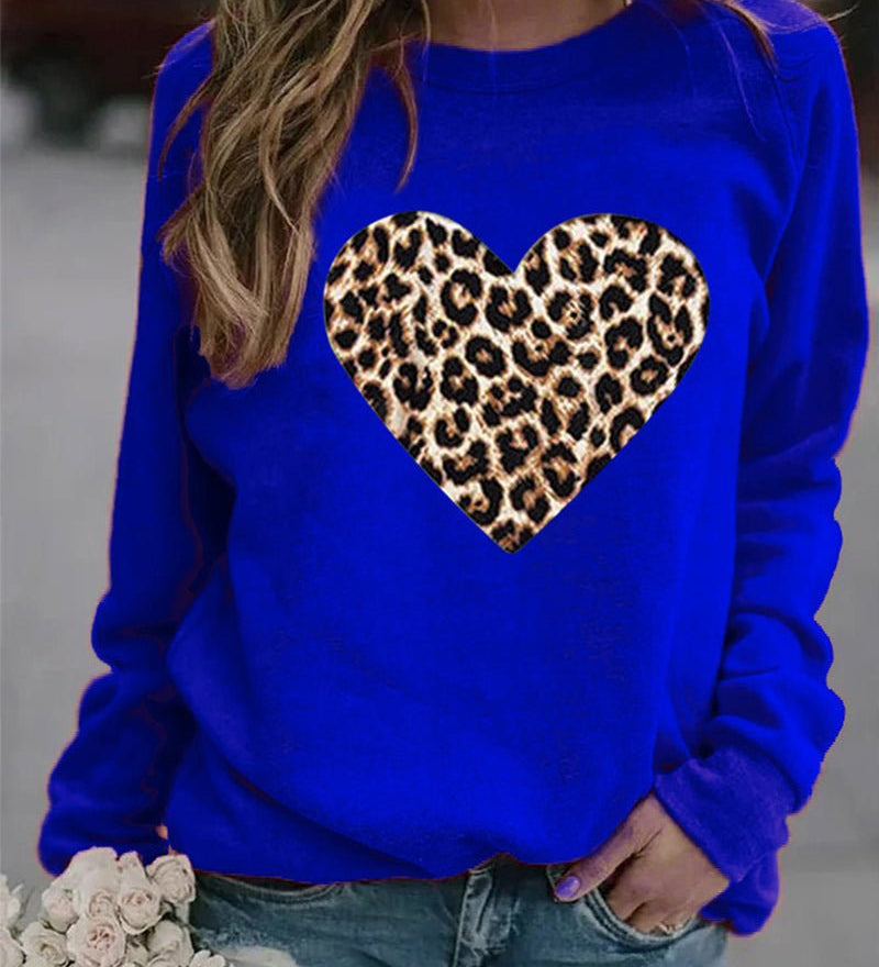 Sweatshirt med Leopardhjerte og Rund Hals