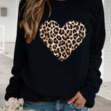 Sweatshirt med Leopardhjerte og Rund Hals