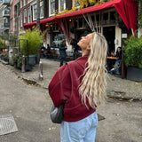 Oversized Læderlook Jakke med Klassisk Krave