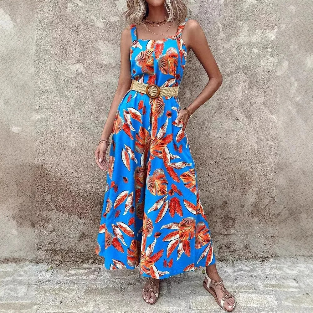Sommer Jumpsuit med Blomsterprint og Bælte til Damer