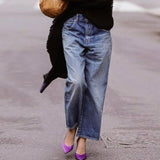 Vide Cropped Jeans med Høj Talje – Moderne Denim med Let Pasform